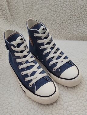 Converse High Top Sneakers in Navy Denim and White